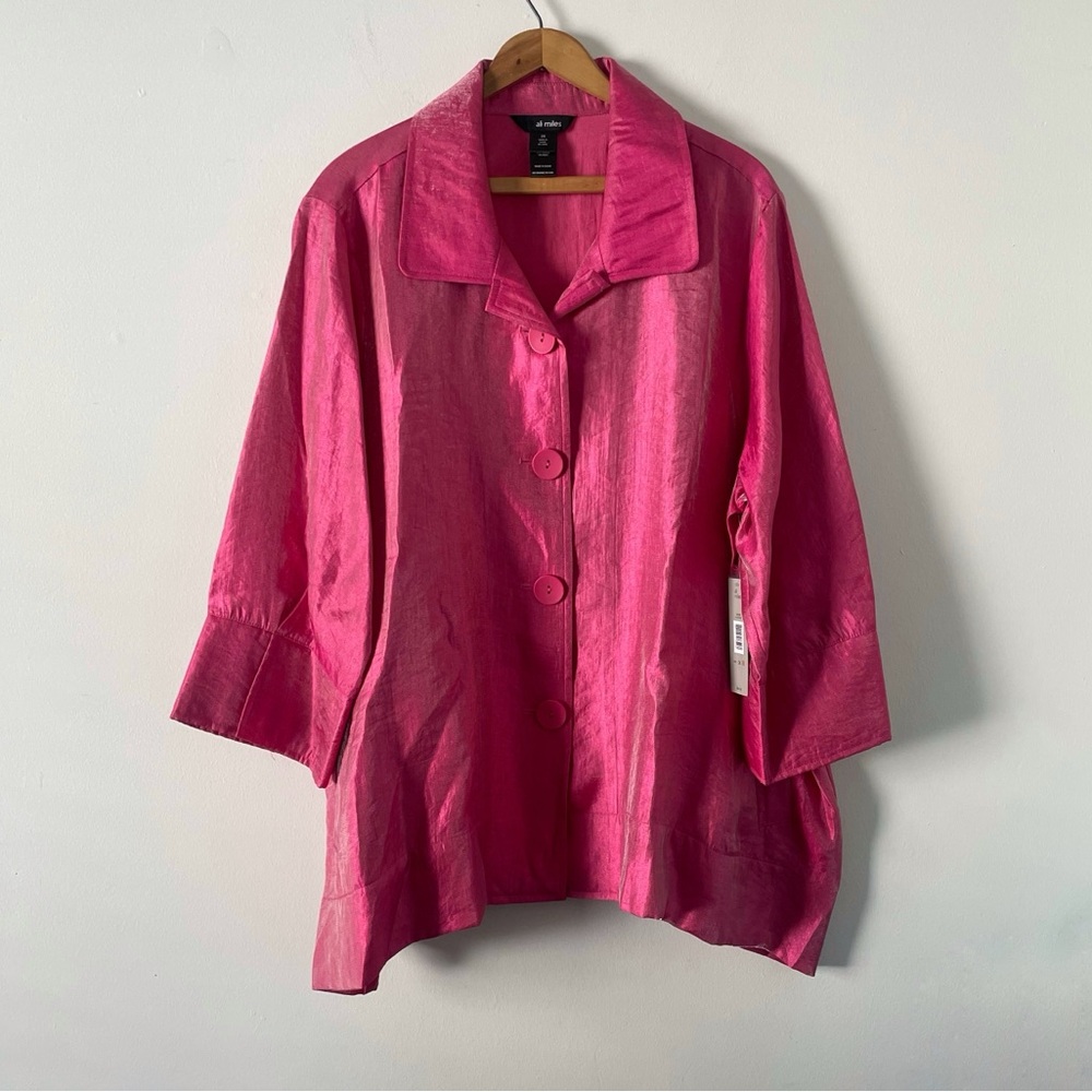 Ali Miles Hot Pink Button-Front Silk-Blend Jacket